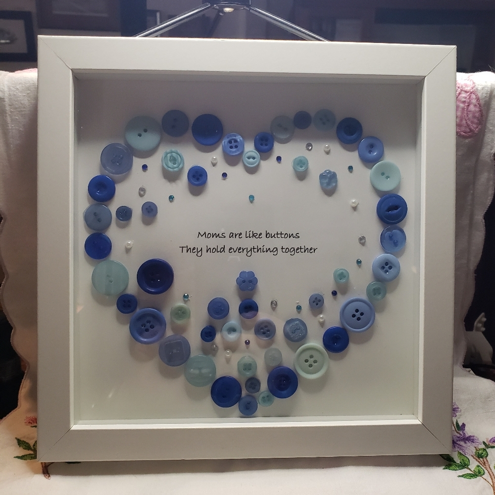 Blue Button Heart Shadow Box